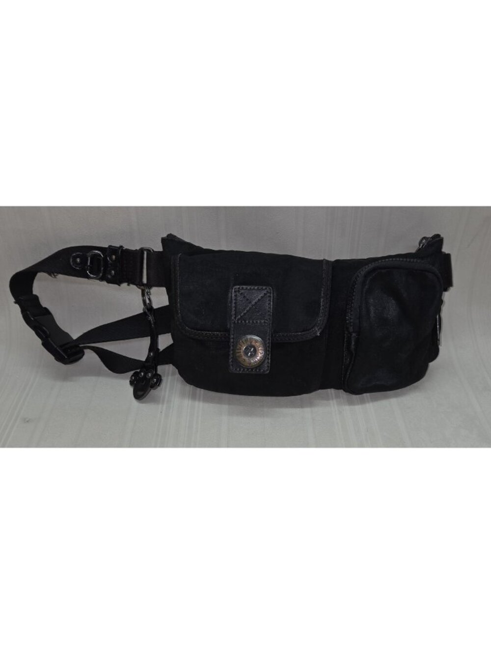 RARE Kipling Waist Bag Belt Black with BLK leather bag charm hang tag keychain